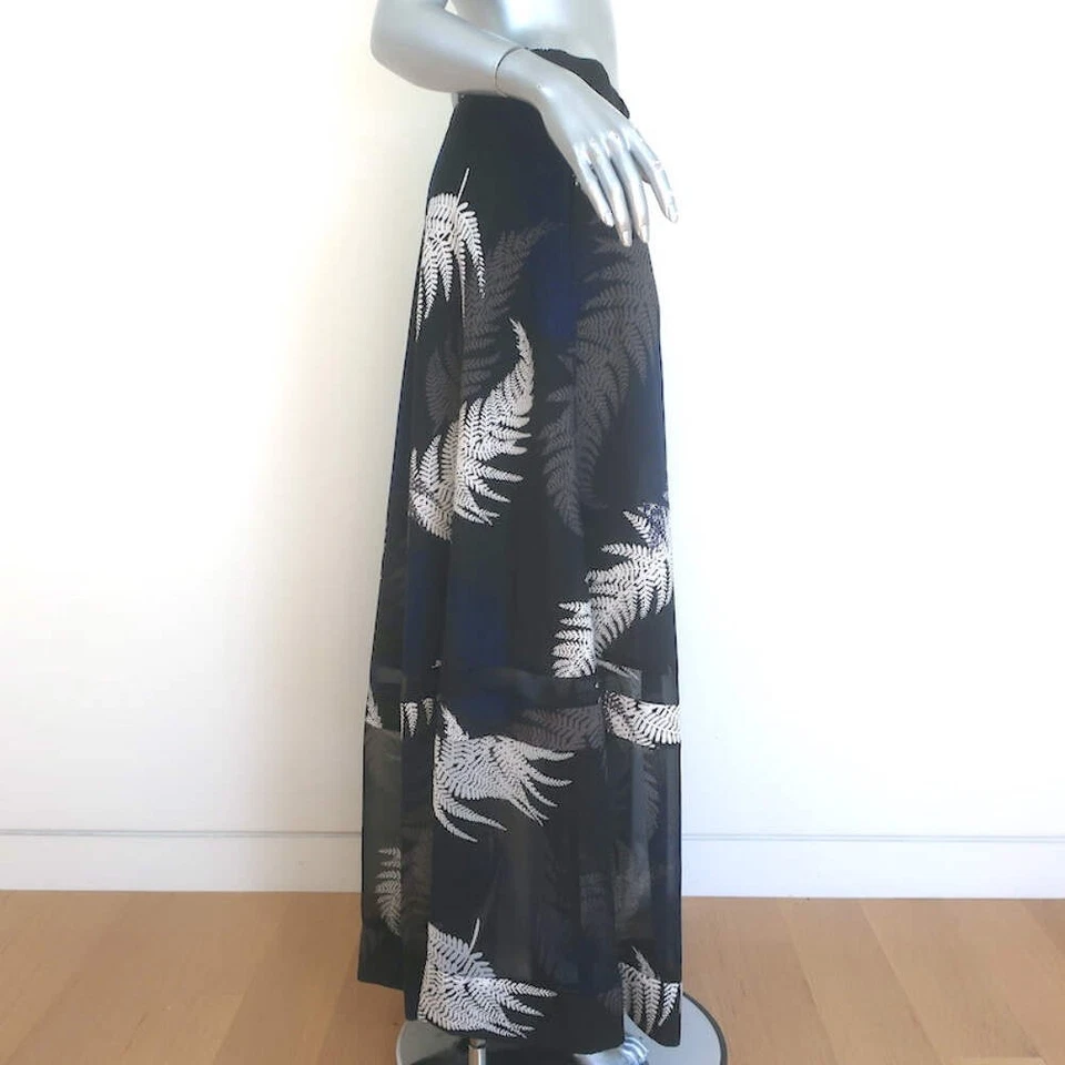 Pantalones de pierna ultra ancha con estampado de hojas Sacai negros y azul marino de gasa talla 2 Foto 4 de 4