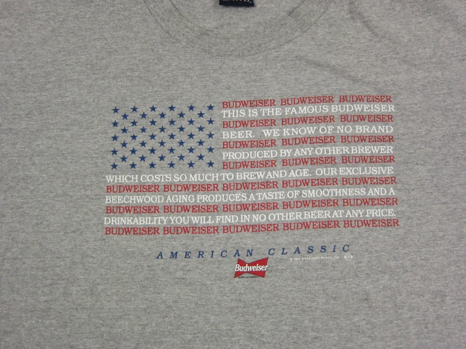 复古百威衬衫男式特大号 XL 灰色美国经典美国制造 — 第 2/4 张图片