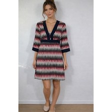 Banana Republic Abstract Geometric Print V Neck 3/4 Sleeve A-Line Mini Dress M