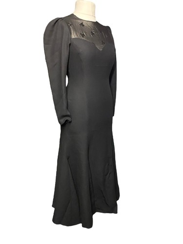 Vintage Wallis Black Long Dress UK 8 Ball Gown Steampunk Gothic Formal Maxi - Picture 4 of 9