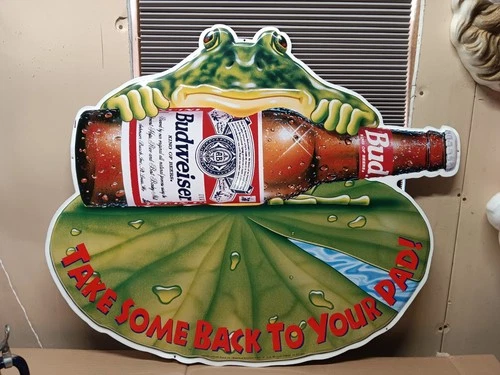 Rare Vintage 1995 Budweiser Frog Tin Sign Take Some Back To Your Pad”  35”x29”