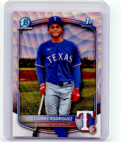 2025 Bowman Chrome Elorky Rodriguez Wave Refractor 1st #/100 Rangers