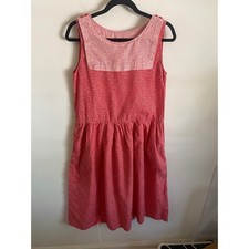 Vintage Red Ditsy Floral Sleeveless Midi Dress Pockets Cottagecore