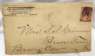 1880's Coldwater Kansas Merchants Hotel & Land Company Cover Postal History