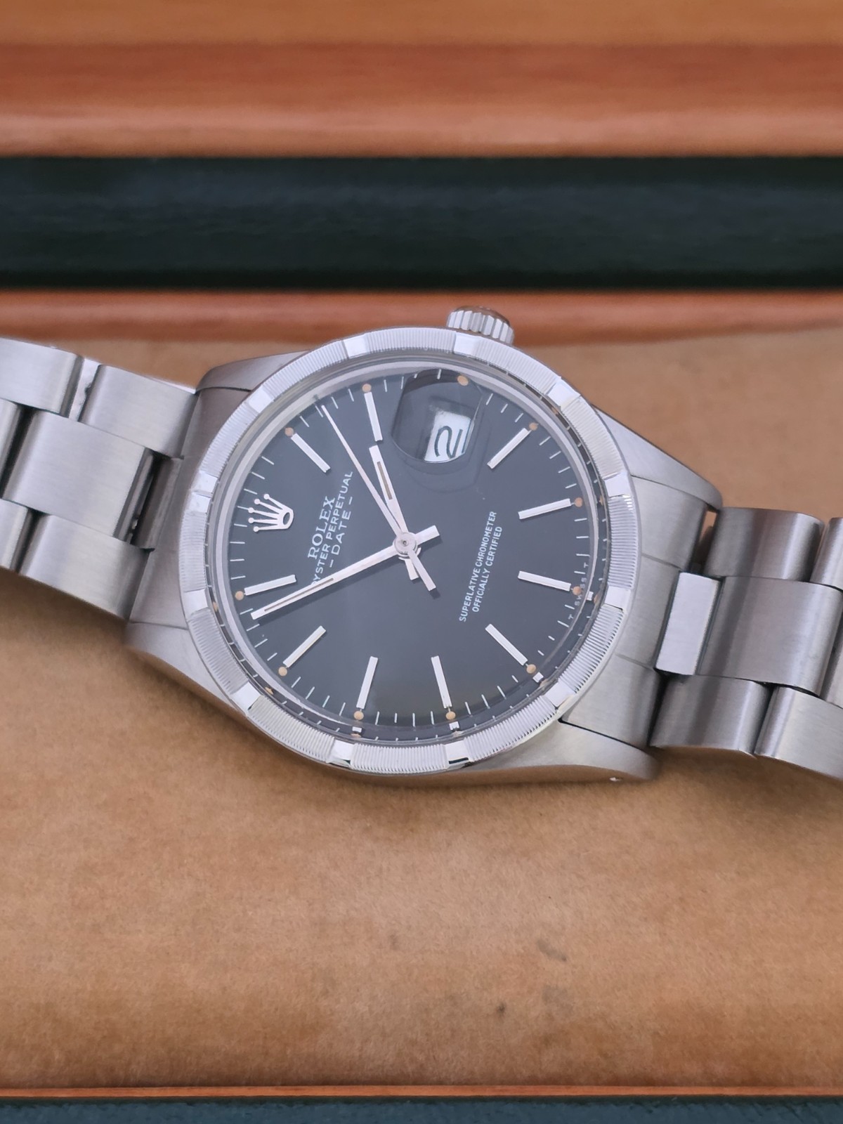 Rolex Oyster Perpetual Date 15010 - Rare Black 'Error' Dial - Box & Booklets image 6