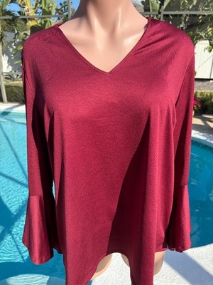 Diane Gilman DG2 Red long sleeve Blouse Shirt Womens L Large NEW