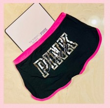 PINK VICTORIA  S SECRET Cotton Dorm Boyshort Black Pink Bling Foil PINK Logo XL