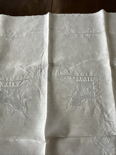 "Mantel de trabajo vintage bordado hilo dibujado blanco 33"" cuadrado" - Imagen 6 de 18
