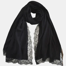 OSCAR DE LA RENTA Black 100% CASHMERE with LACE-Trim GIANT Scarf Stole 96x51"
