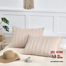2 Pack Standard Pillow Shams - 20x26 - Cream-Stripe - Standard Size