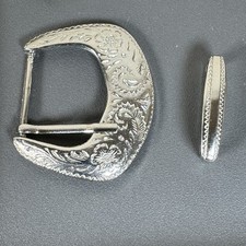 Vintage Western Floral Belt Buckle Set Non Magnetic Silver Tone Buckle Keeper