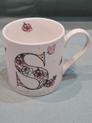Bauchnabel Designs Monogramm Blumen Initiale S Neu Bone China Becher GC