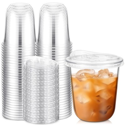 Ziliny 50 Sets 12 Oz Clear Plastic Coffee Cups with Strawless Sip Lids