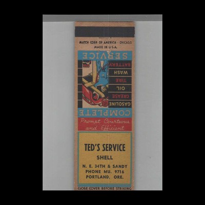 Matchbook Cover - Vintage Gas Station Ted's Shell Service Portland, OR