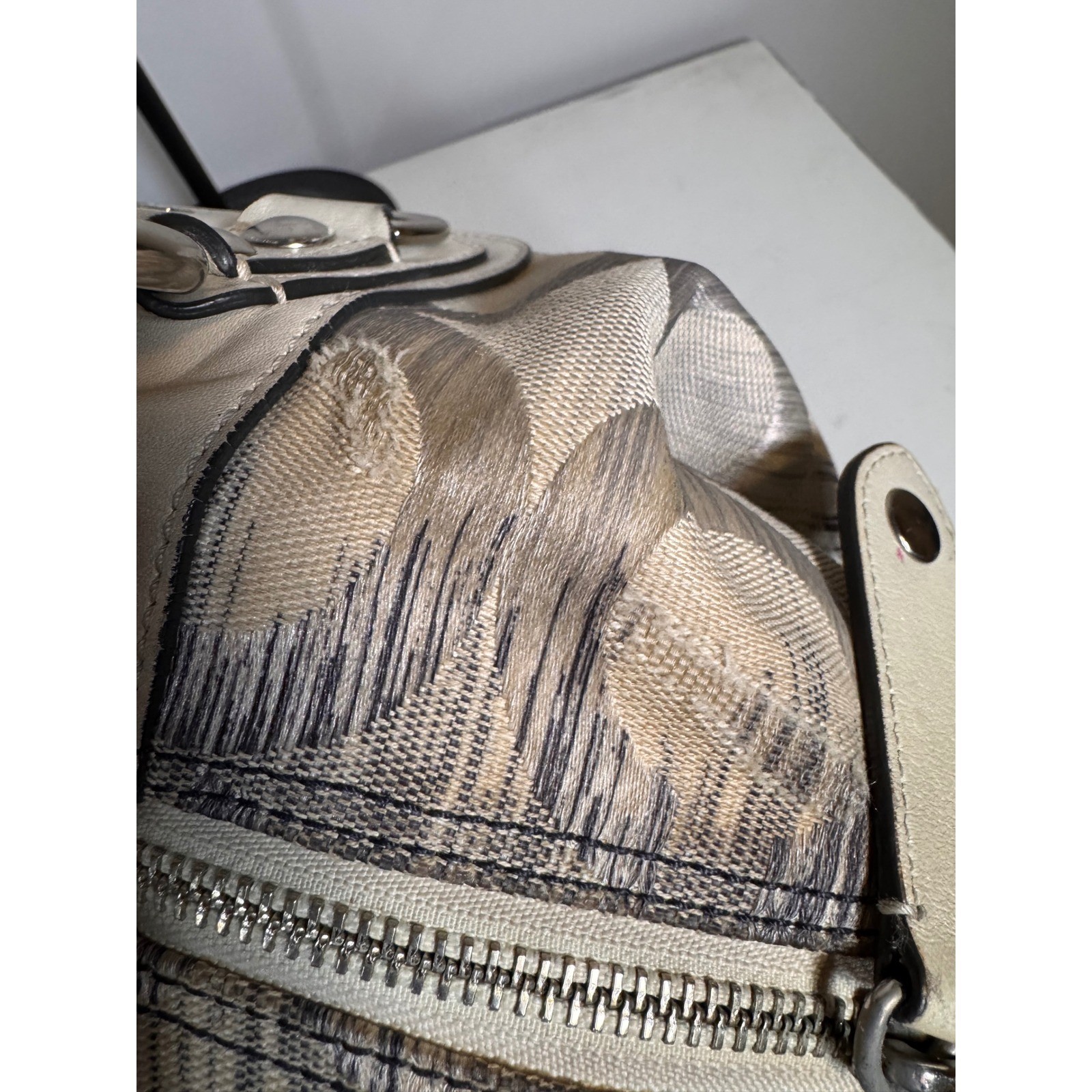 Coach Madison Op Art Ikat Sabrina Satchel Bag Pearl/Blue/Silver 13584 image 6