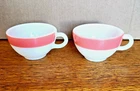 Two Pink Rimmed Corning Cups MCM Milk Glass Vintage Corning Restaurant Ware