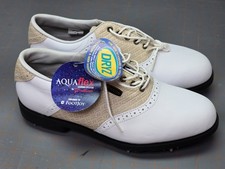 FootJoy DryJoys Womens Leather Golf Shoes White/Tan Size 7 M w DryZ Moisture Mgm
