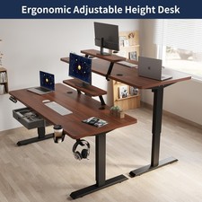Electric Standing Desk with Drawer, 140x60cm Height Adjustable Sit Stand Up Desk — image 2