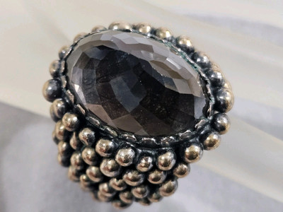 Statement-Ring zweifarbig Sterling gepunktet 5+ kt Rauchquarz handgefertigt. 39 Gramm