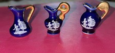 Set of 3 Vintage Miniature 1:12 Tea Set Dollhouse Blue Gold White Pitchers