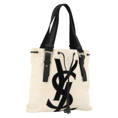 SAINT LAURENT Kahala Tote Bag Canvas White Silver 123435 Auth