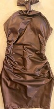 FASHION NOVA VEGAN LEATHER CHOKER halter dress BROWN   SMALL