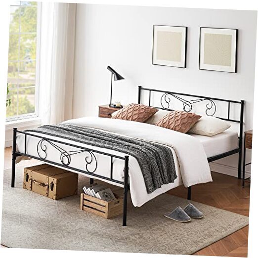 Queen Size Metal Bed Frame Platform with Headboard and Footboard, Queen Bed