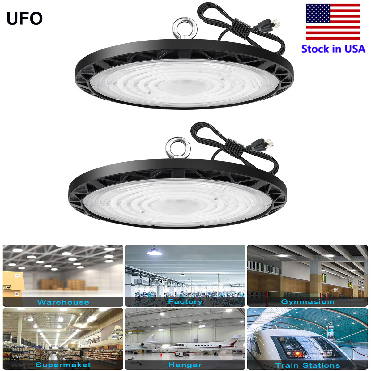100W LED UFO High Bay Light - 2 Pack for Garages, GYM, Workshops & Warehouses
