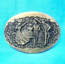 Square Dancing Belt Buckle Western Scroll Brass Vtg Award Design Medals .MMR037