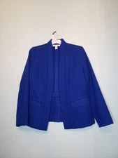 Chico's 1 Womens 8 Felt Blazer Jacket Open Front Bright Blue Long Sleeve Pockets