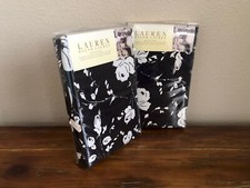 2 Ralph Lauren Port Palace European Euro Pillow Shams Pair Black White Floral