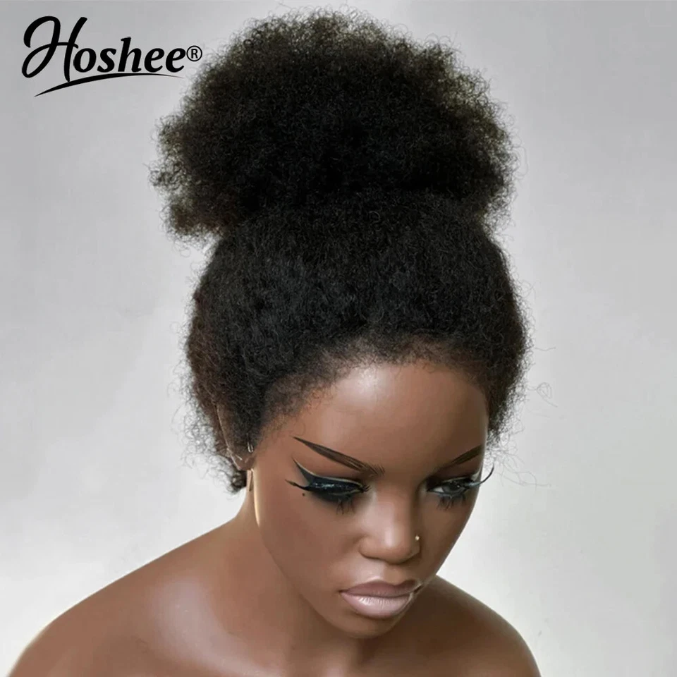 Peluca de Encaje Completa Afro Rizada 360 Pelucas Brasileñas de Cabello Humano con Bordes 4C para Mujer Foto 4 de 4