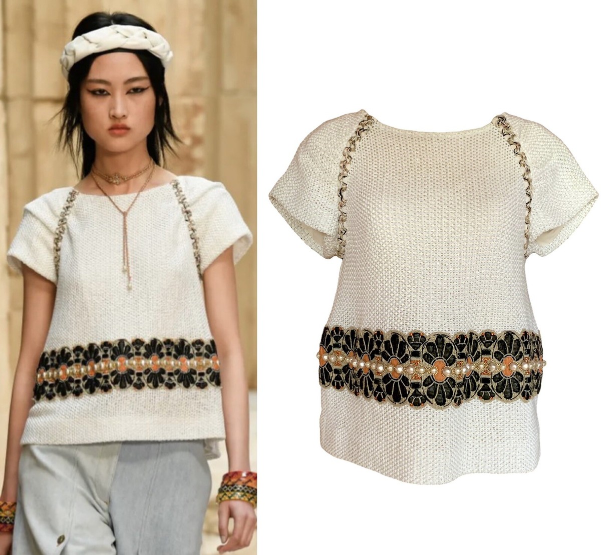 バースデーバッシュ TWEED ALINE PEARL BUTTON GILET Pearl Chain Tweed Dress - Beige
