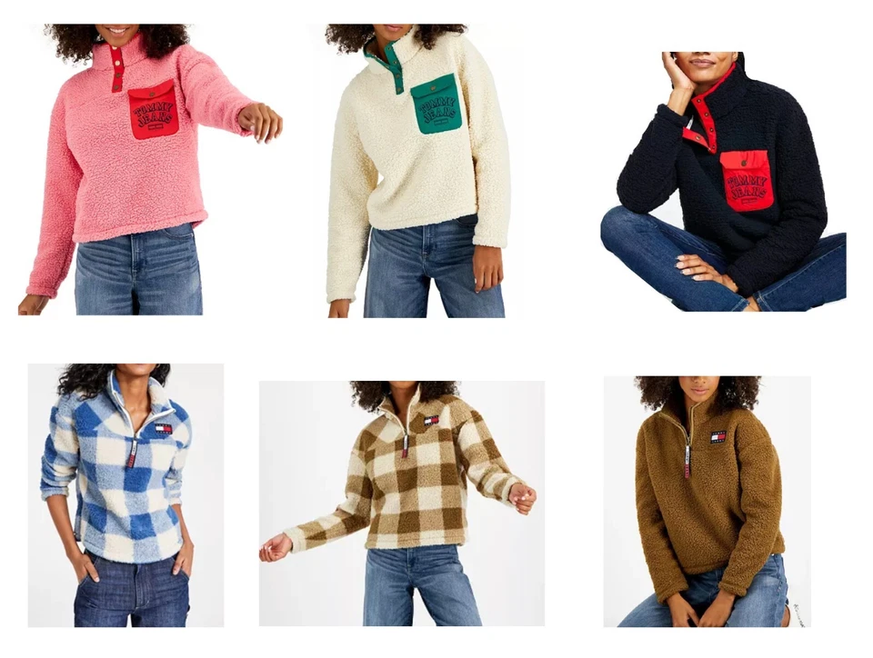 $99 Tommy Jeans Hilfiger Cuadros 1/4 Cremallera Polar Sherpa Pullover Suéter Chaqueta XL Foto 3 de 4