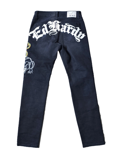 Ed Hardy Black Denim 30 X 32" Embroidered Skull Snake Panther Jeans