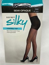 Secret Silky Control Top Pantyhose REINFORCED TOE SemiOpaque JETBLACK SZ C 10403