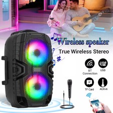 Dual 6" Bluetooth Speaker PA System Portable Subwoofer Karaoke DJ LED AUX MIC