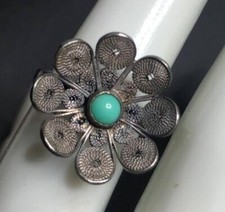 4965 Vintage Sterling 925 unmarked faux turquoise filigree Ring sz 5 3 grams 