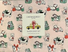 Cynthia Rowley Christmas Holiday QueenSheet Set All over Puppy Pink New