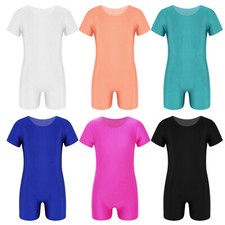 Girls Boys Short Sleeve Tumbling Unitard Athletic Gymnastic Biketard Jumpsuit