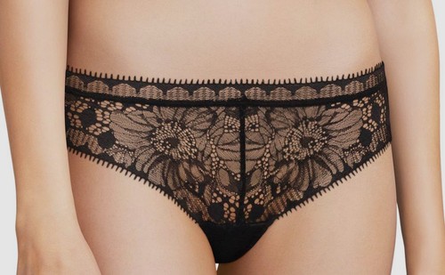 $40 Chantelle Women Black Daylight Tanga Stretchy Hipster Mesh Panties Size XS