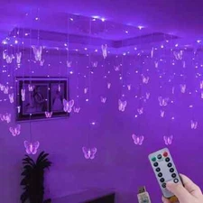 10Ft Usb-Powered Butterfly Fairy Icicle Lights Curtain Night Light with 90 led