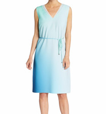 NWT Elie Tahari Dress LARGE White Blue Green Perla Ombre Watercolor $398