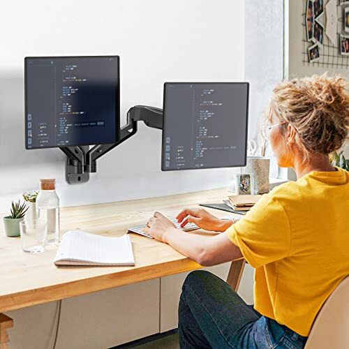 Dual Monitor Wall Mount Gas Spring Monitor Arm for 2 Screens up to 32 inch 19... - Picture 4 of 9
