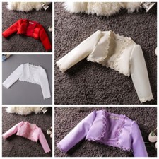 Kids Girls Cropped Top Shrug Bolero Coat Jacket Lace Trim Formal Evening Party