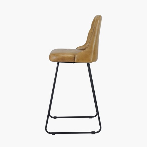 Leather Breakfast Bar Stool Mustard Yellow Diamond Back Upholstered Tall Stool - Picture 10 of 11