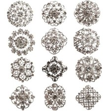 Metallic Flower Crystal Brooches -Round Rhinestone Brooch Pin Bouquet DIY Making