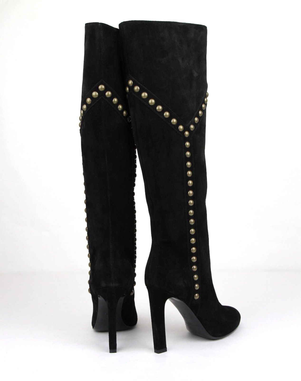 Saint Laurent Stivali con borchie donna in pelle scamosciata nera GRACE 105 Y 444506 1000