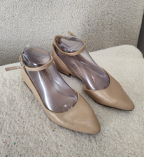 Franco Sarto Women Flat 6M Brown PU Leather D'orsay Ankle Wrap Comfort Shoes