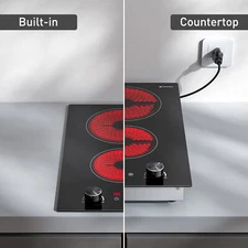 Electric Ceramic Cooktop 2 Burner Ceramic Glass Stove Top Touch Control 1800W US